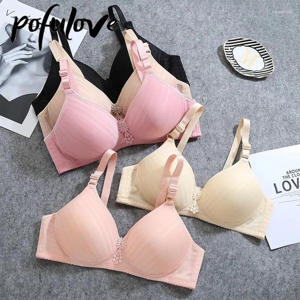 Sutiãs mulheres push up sutiã sem costura roupa interior de algodão sem fio respirável plus size bralette floral sutiã fino copo sexy feminino