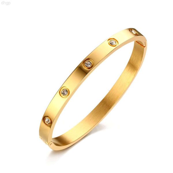 Bracciale rigido in acciaio inossidabile oro stile coreano 6mm gioielli di moda all'ingrosso con pietra di cristallo per ragazze e signore