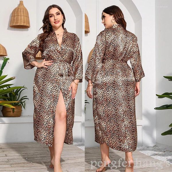 Indumenti da notte da donna Kimono estivo Accappatoio Abito da notte sexy leopardato Camicia da notte allentata Vestaglia a maniche lunghe Taglia grande 4Xl 5Xl