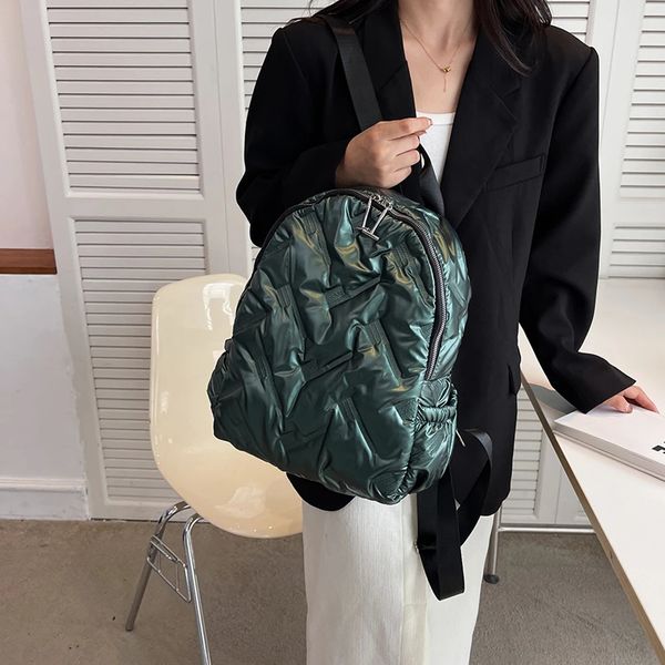 Moda bolsa de ombro acolchoada mochila escolar algodão almofada faculdade mochila feminina à prova dwaterproof água outono e inverno 240202