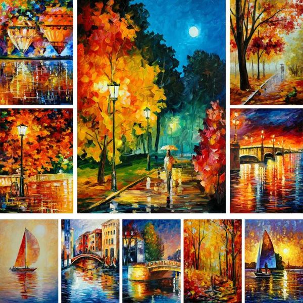 Pinturas Pintura de paisagem antiga por números Conjunto de tintas a óleo 40/50 Pintura em tela Decoração de casa para crianças Artesanato