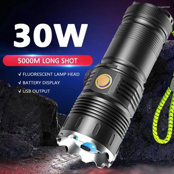 Taschenlampen, 30 W, LED-Taschenlampe, starkes Licht, Outdoor-Patrouillenfokus, Multifunktions-Zoom, Typ-C-Aufladung, große Reichweite, 5000 Meter