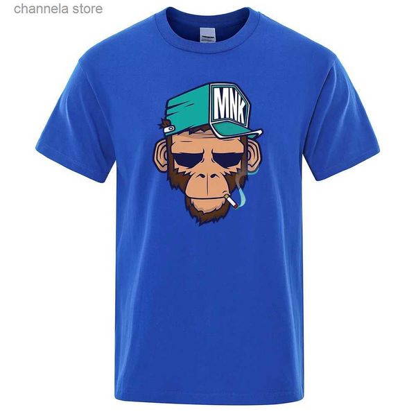T-shirt da uomo 2023 Estate Top in cotone Smoking Monkey Manica corta da uomo T-shirt Moda T-shirt allentata Harajuku Hip Hop Mens Tees Streetwear T240202
