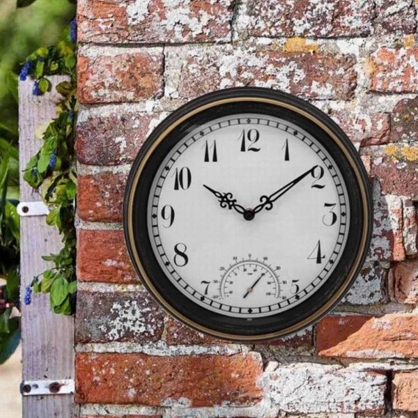 Настенные часы 12 дюймов Ретро водонепроницаемые часы с термометром цифровой дисплей орнамент для внутреннего и наружного украшения сада и двора B03E