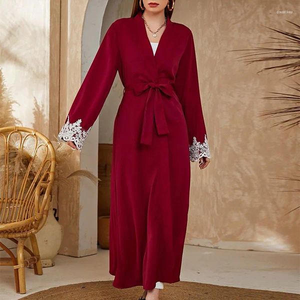 Vestidos casuais vestido feminino árabe abaya roupas cerimônia saia alta esperou v-pescoço camisola vermelho muçulmano dubai marroquino caftan