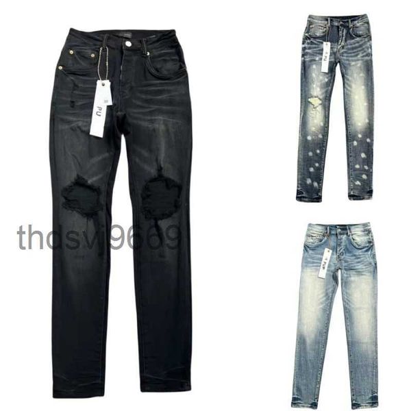 Calças de brim roxas homens de alta qualidade designer miri moda homens motocicleta estilo calças denim calça angustiado rasgado motociclista bordado remendo l6 onbn