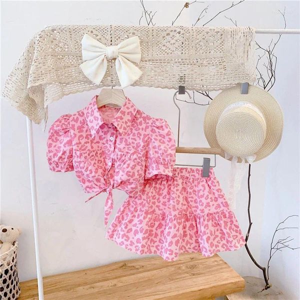 Kleidung Sets Sommer Mädchen Kleidung Anzug 2024 Frühling Mode Lässig Rosa Leopard Drucken Hohe Taille Top Rock Kinder