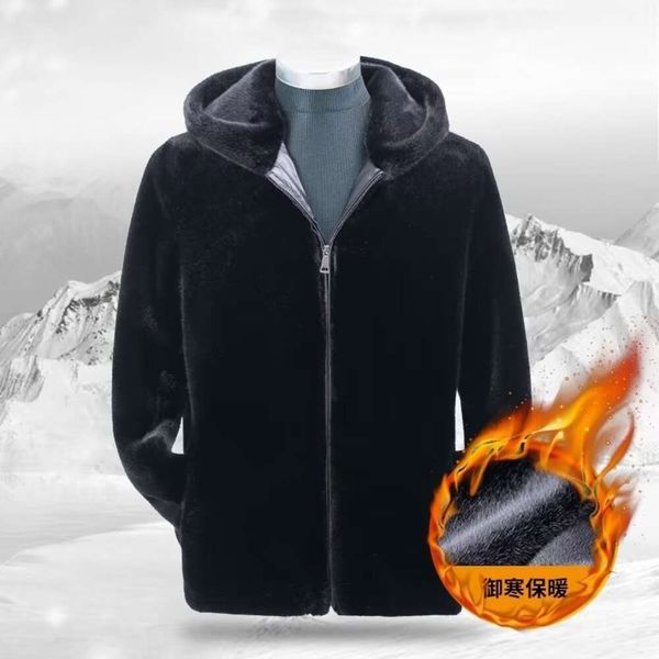 Cappotto in pelliccia di visone da uomo e colletto ribaltabile stile corto caldo ispessito invernale integrato in piedi XISZ