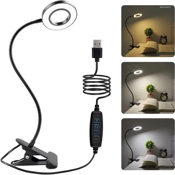 Lampade da tavolo 48 LED Lampada da scrivania Clip USB Lampada da lettura Comodino 360° Protezione flessibile per gli occhi Collo di cigno Lettura Luminosità Regolabile 3 livelli