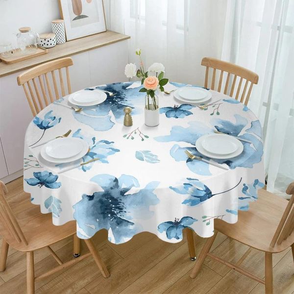 Toalha de mesa azul flor fazenda vila à prova d' água toalha de mesa decoração de chá capa redonda para cozinha casamento casa sala de jantar