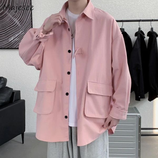 Männer Jacken Cargo Männer Lose Einfache Umlegekragen Kpop Chic Solide Taschen Vintage Straße Herbst Ly Mode Casual Mäntel täglichen Ins