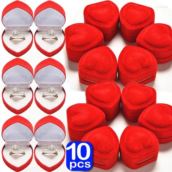 Schmuckbeutel 1/10PCS Herzförmige Ringbox Rote Liebe Aufbewahrung Verlobung Hochzeit Display Geschenke Halter für Liebhaber