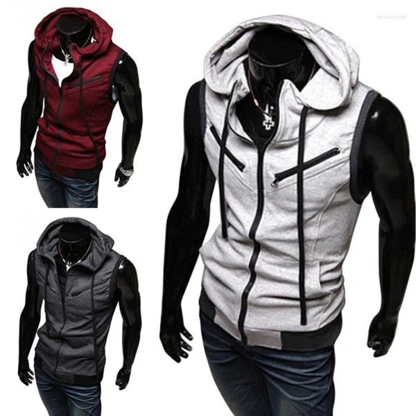 Herren Tank Tops 2024 Fashion Zipper Cardigan Pullover Herren Ärmellose Kapuzenweste Jacke Plus Größe S-4XL Streetwear Hoodies