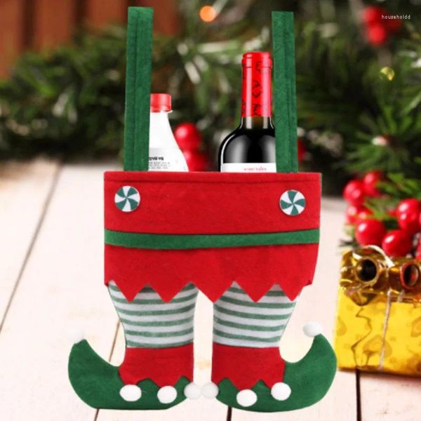 Decorazioni natalizie Simpatici pantaloni da Babbo Natale Sacchetti regalo Tasca verde da elfo per dolcetto Borsa per bottiglia di calza di vino di caramelle Decorazioni natalizie