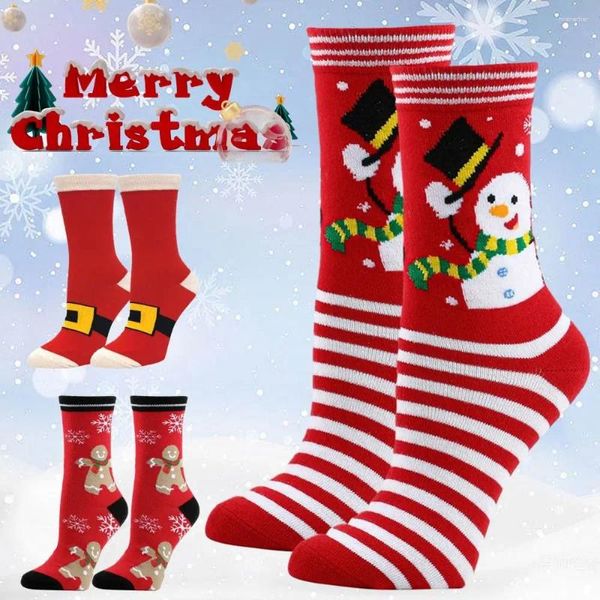 Meias masculinas novidade natal mid-tube homem mulher senhora natal engraçado espessura algodão malha boneco de neve meias unisex