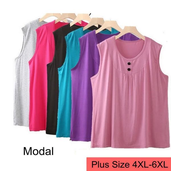 Mulheres verão solto colete superior modal casual regata camiseta sem mangas camisa macia blusa topos feminino plus size 5xl 6xl ouc1123 240201