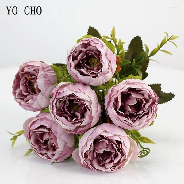 Декоративные цветы YO CHO 6 голов/букет Пионы Букет из искусственного шелка Белый Розовый Свадебное украшение для дома Поддельный пион Цветок розы