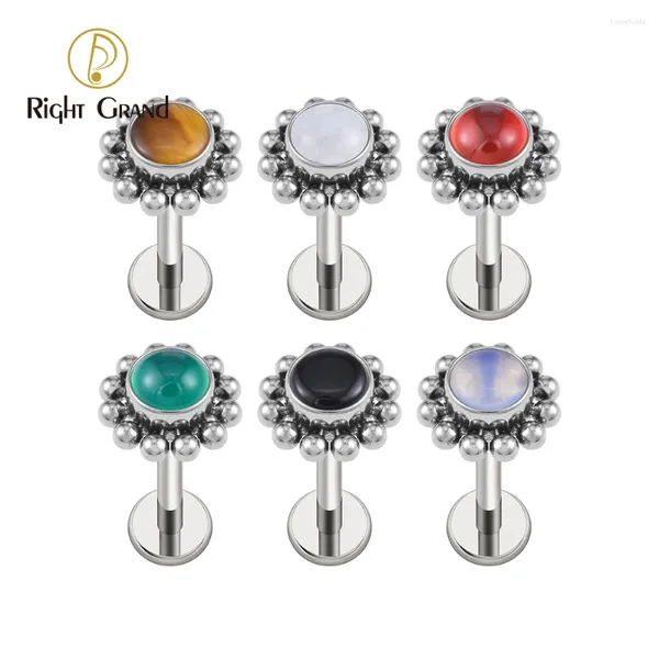 Stud Küpe Sağ Grand Astm F136 Titanyum 16G Çiçek Labret Küpe Yarı değerli taş sarmal kıkırdak tragus kabuklu piercing