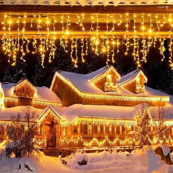 Saiten Weihnachtsdekorationen für Zuhause Outdoor LED Vorhang Eiszapfen Lichterkette Straßengirlande am Haus Winter 220V 5m Droop 0,4-0,6m