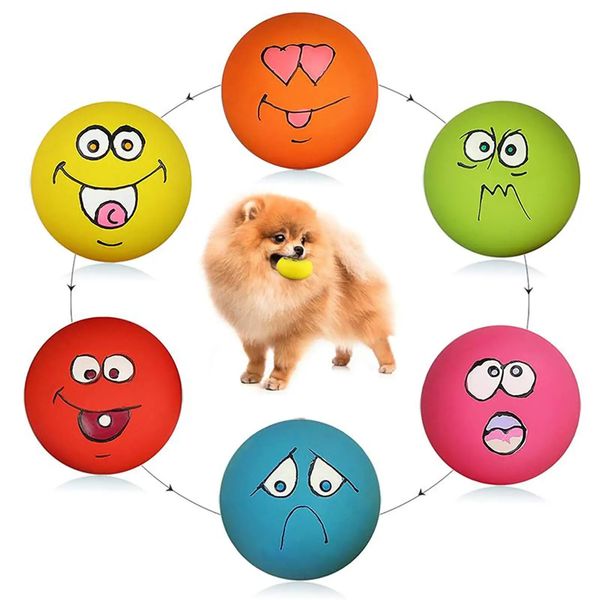 Gummi-Hundewelpen-Haustierspiel-Quietschball-Kauspielzeug mit Gesicht, apportieren helle Bälle, Haustier-Hundezubehör, Welpenspielzeug 240130
