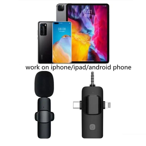 Microfones sem fio Lavalier Microfone K15 Profissional para telefone Android Câmera 2.4G Tra-Low Delay Lapel Mic com redução de ruído Otwap