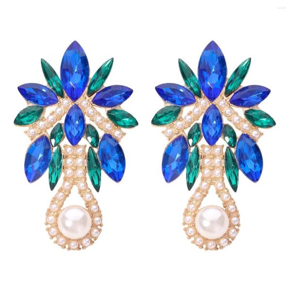 Orecchini pendenti Vedawas moda colorblock cristallo con perla goccia d'acqua per le donne gioielli con strass scintillanti fiore 2024