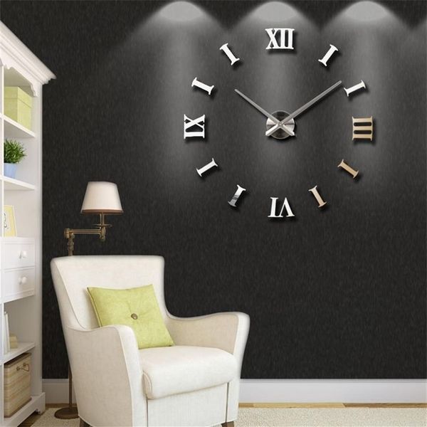Nuova decorazione della casa grande 27 orologio da parete a specchio da 47 pollici design moderno 3D fai da te grande orologio da parete decorativo orologio da parete regalo unico LJ20122313