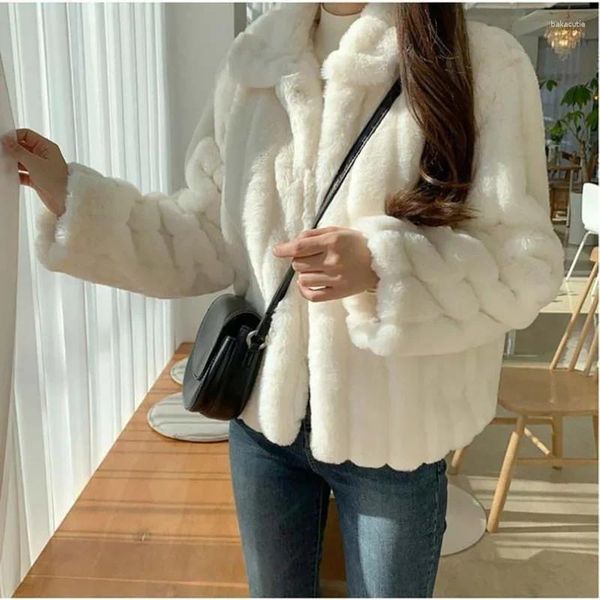 Casaco de pele feminino 2024 inverno quente branco confortável jaqueta falsa manga longa oversize artificial feminino
