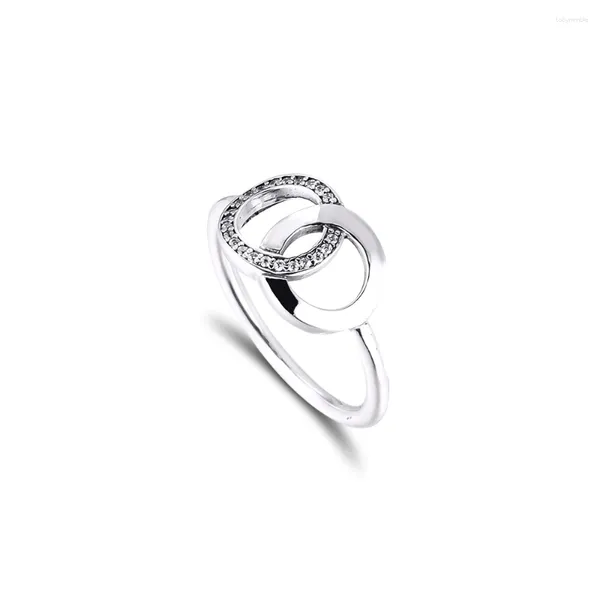 Anelli a grappolo S925 Argento sterling originale per le donne Anello con cerchi firmati con Clear CZ Regalo per feste di nozze Anelli di gioielli femminili