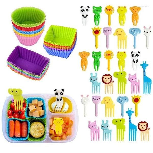 Forchette Simpatici Mini Raccoglitori di cibo Bambini Bambini Animali Cartoni animati per bambini Snack Torta Dessert Frutta Divisori per scatola di pranzo in silicone