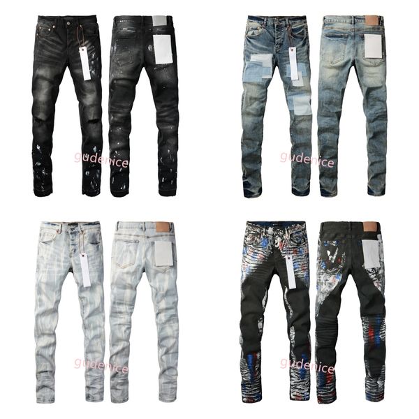 Calças de brim azul escuro roxo tamanho grande calças jeans Mens Designer Jeans Moda Angustiado Rasgado Motociclistas Mulheres Denim Carga Para Homens Calças Pretas