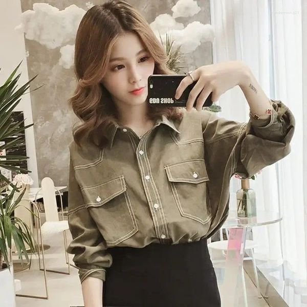 Damenblusen 2024 Frühling Herbst Koreanischer Stil Langarmhemden Lose lässige Bluse Frau Neuheit Y2k Streetwear Damen Elegant Kpop