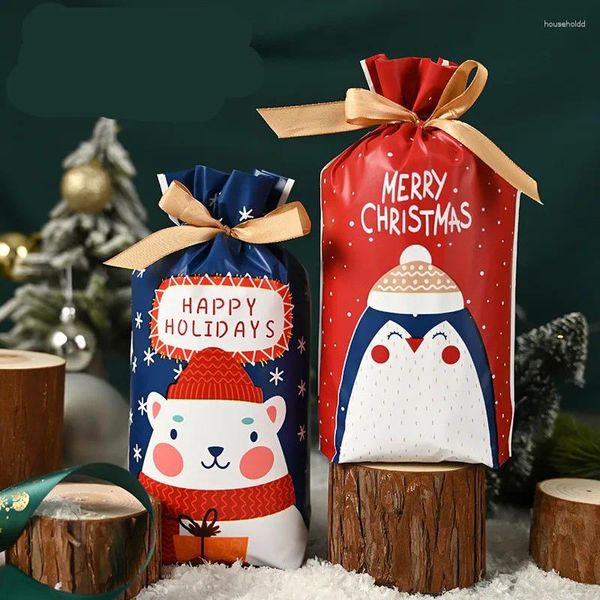 Decorazioni natalizie 10 pezzi Borsa regalo Babbo Natale Caramelle Fiocchi di neve Croccanti Coulisse Buon per la casa Anno 2024 Regali