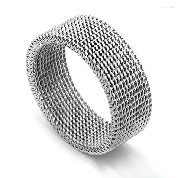 Cluster Ringe 2024 Mode Herren Modern Edelstahl Mesh Band Ring 4mm 8mm breit für Männer Frauen Retro Schmuck Geschenk Großhandel