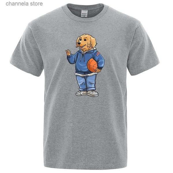 Herren T-Shirts Golden Retriever Basketball Spieler Mann T-Shirts Hochwertige T-Shirt Kleidung T-Shirt Sommer Streetwear T-Shirt O-Ausschnitt Baumwolle Tops T240202