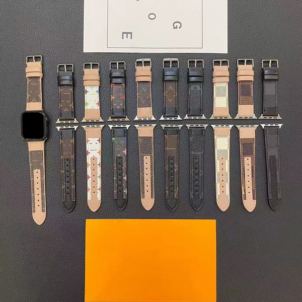 Дизайнерский ремешок для часов Apple Watch Band 38 мм 40 мм 41 мм 42 мм 44 мм 45 мм 49 мм Роскошный дизайн высокого качества Ремешки для часов iWatch 8 7 6 5 4 Искусственная кожа L с коробкой с логотипом Женщина Мужчина