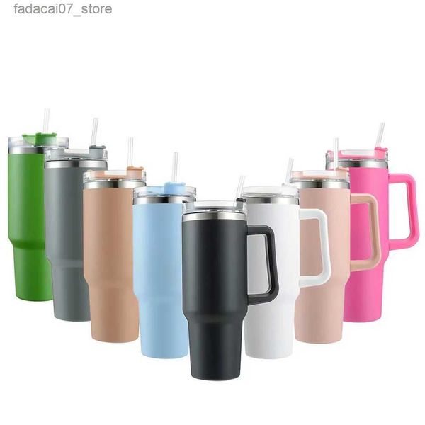 Tassen Heißer Verkauf 1200 ml Griff Große Kapazität Edelstahl Kaffee Thermos Becher Auto Tasse Reise Tumbler Tasse Wärmflasche mit stroh Q240202