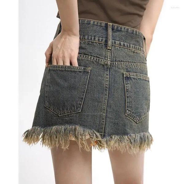 Etekler vintage püskül kadın 2024 faldas de mujer sokak kıyafeti kadın yaz mini denim etek moda y2k giyim bodycon jupe