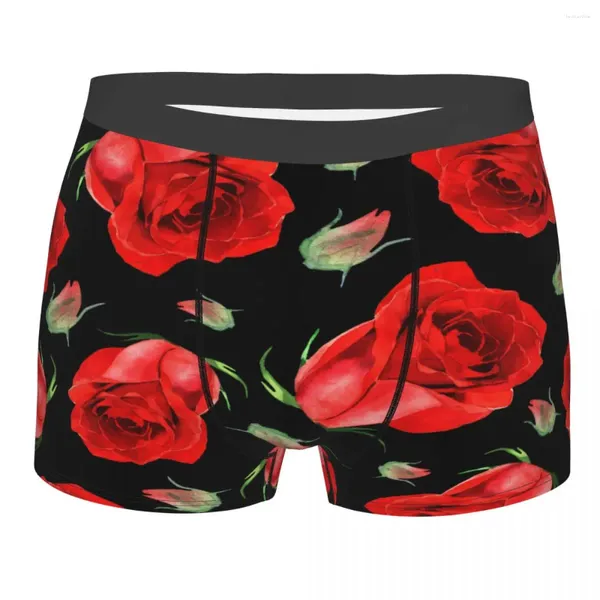 Cuecas Mens Boxer Sexy Underwear Red Rose Flores Masculino Calcinha Bolsa Calças Curtas