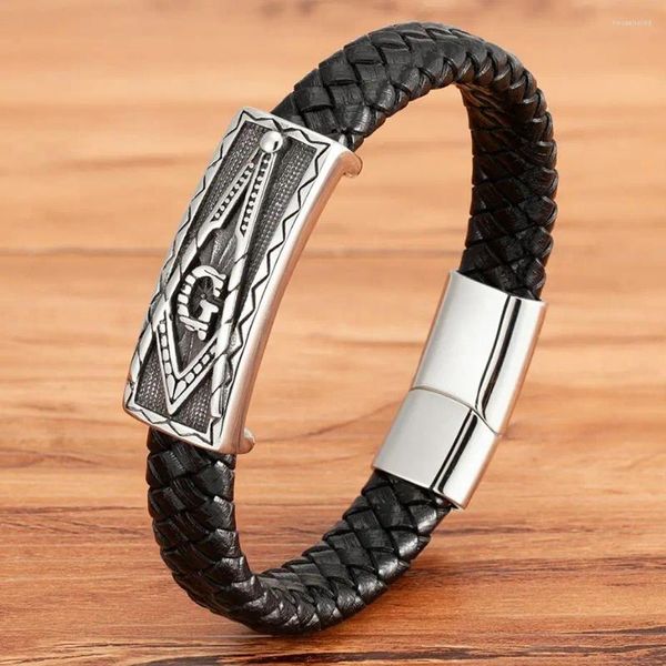 Charm-Armbänder XQNI Edelstahl Herren-Lederarmband-Zubehör, Turm-Design, Luxus-Stil, schwarze Magnetschnalle, Weihnachtsgeschenk