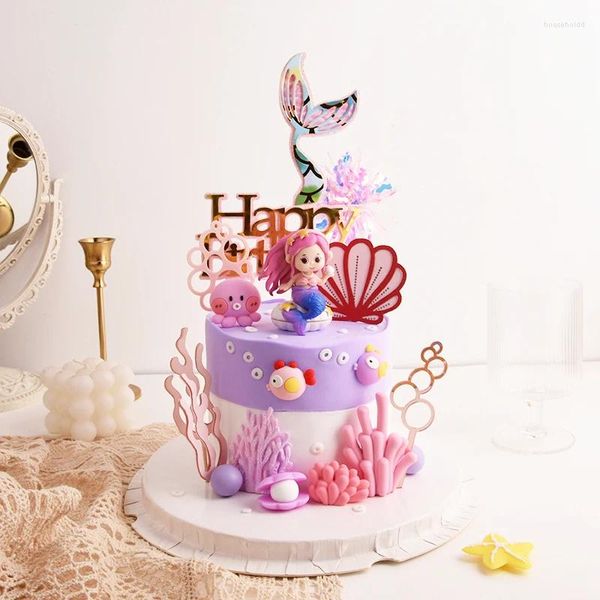 Cake Tools Ocean Series Mädchen-Dekoration, Oktopus, Seepferdchen, Muschelfisch, Fondant, Meerjungfrau, Korallenalgen-Topper, Babyparty-Ornament