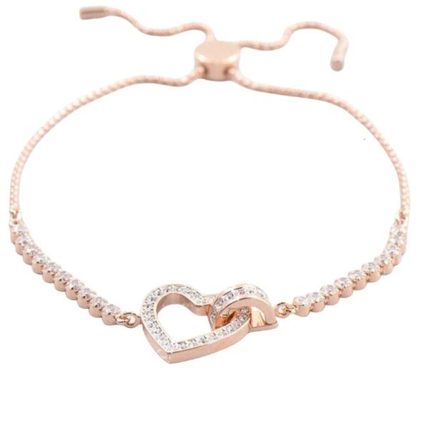 Swarovskis-Armband, Designer-Damen-Charm-Armbänder in Originalqualität, Herz-zu-Herz-Herz-förmiges Zugarmband, weibliches Element, Kristall-Herz-Armband