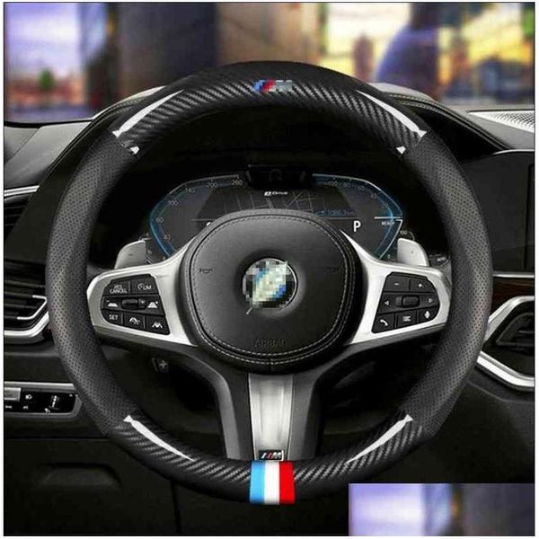 Coprivolanti Volante in fibra di carbonio per auto Er 38 cm per E46 E38 E39 X3 X5 Z3 Z4 Serie 1357 Accessori interni Styling J22 Dh7E2