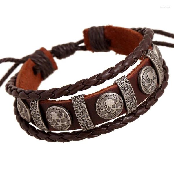 Charm-Armbänder, handgewebtes Lederarmband, Punk-Wind-Metall-Schädel-Zubehör, echter Unisex-verstellbarer Spitzenschmuck