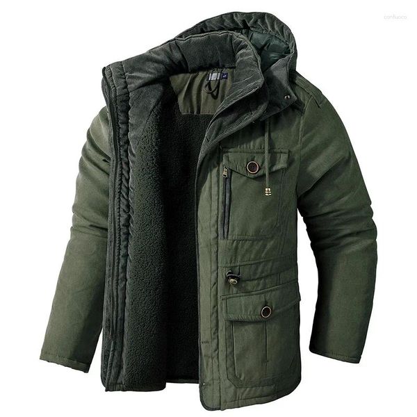 Giacche da caccia Parka addensato da uomo Giacca invernale calda Cappotti in pile di cashmere Giacca da vento maschile imbottita in cotone militare da esterno Capispalla con cappuccio