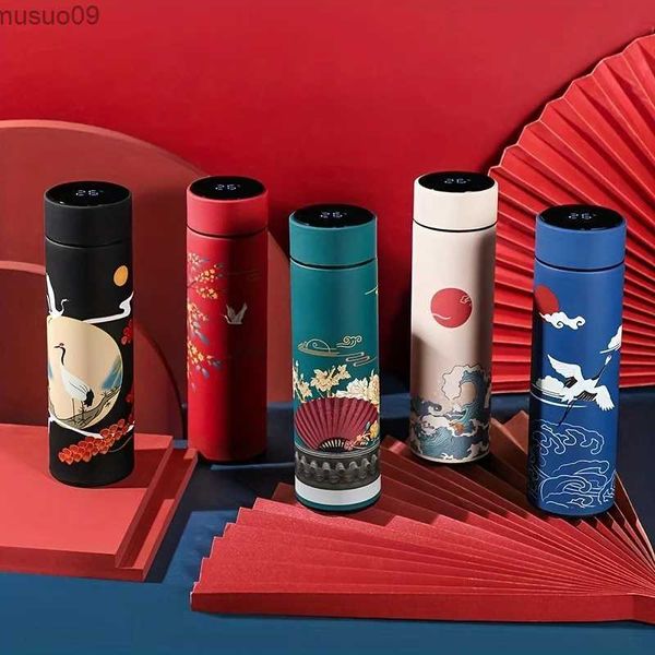 Thermos 1pc bottiglia di acqua termica in stile cinese retrò display intelligente della temperatura tazza isolata tazza di acqua in acciaio inossidabile