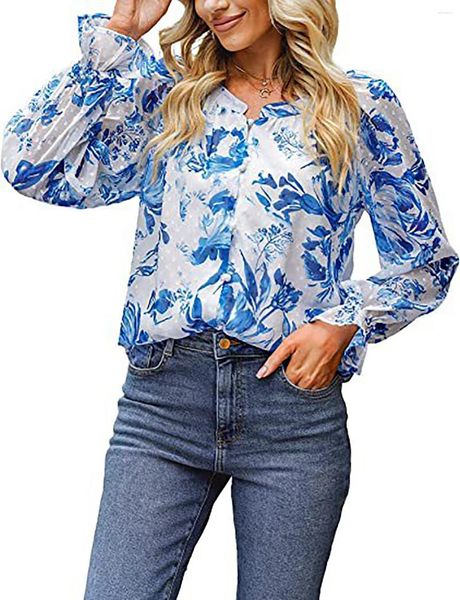 Blusas femininas plus size camisas impressão o-pescoço manga longa chiffon elegante túnica trabalho negócios solto topos de alta qualidade