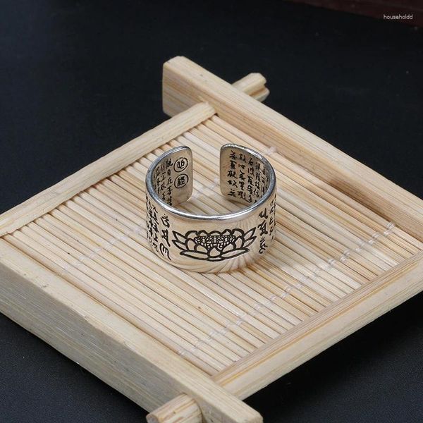 Cluster Ringe Silber Farbe Buddhistischer Ring für Frauen Tibetisches Gebet Kupfer OM Mantra 7 Chakren Viel Glück