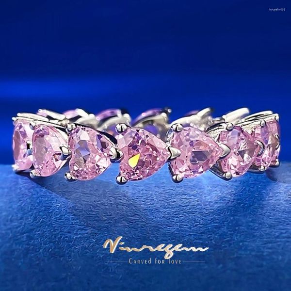 Anelli a grappolo Vinregem Heart Cut Lab Zaffiro rosa con pietra preziosa Romantico anello in argento sterling 925 per le donne Gioielleria raffinata Fede nuziale all'ingrosso