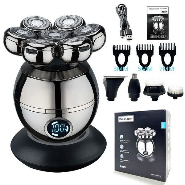 5 em 1 cabeça elétrica barbeador para homens carecas 7d cortador flutuante aparador de barba clipper ipx5 à prova dwaterproof água barbear usb carregamento sem fio 240119